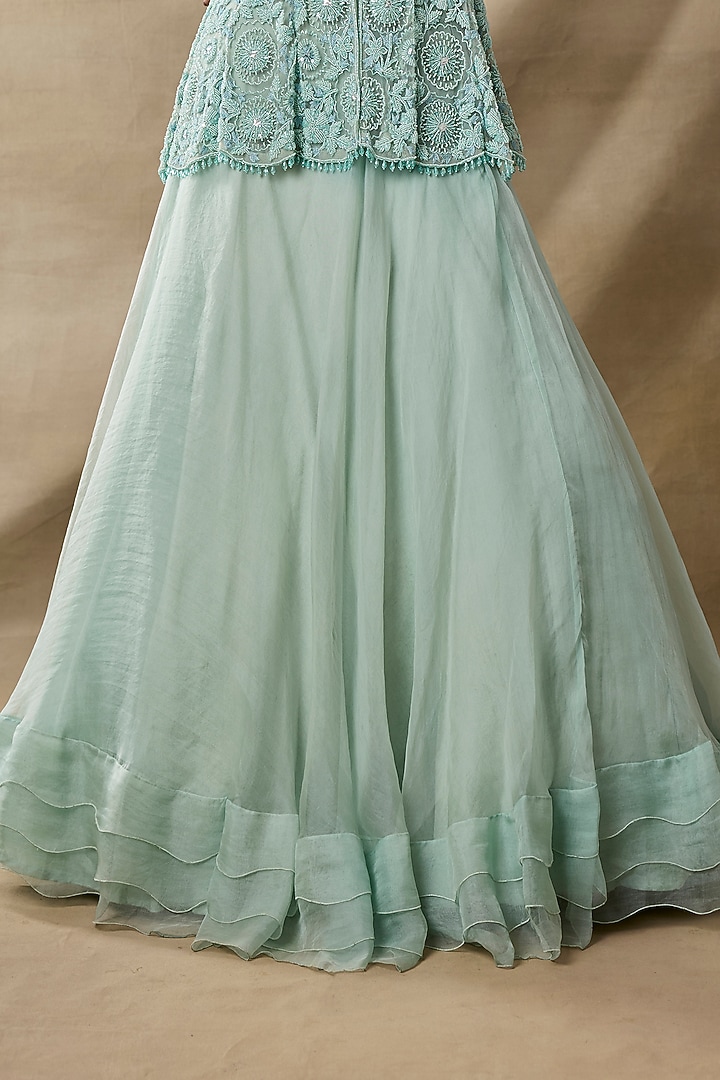 Aqua Organza Skirt Set by AWIGNA BY VARSHA & RITTU at Pernia's Pop Up Shop