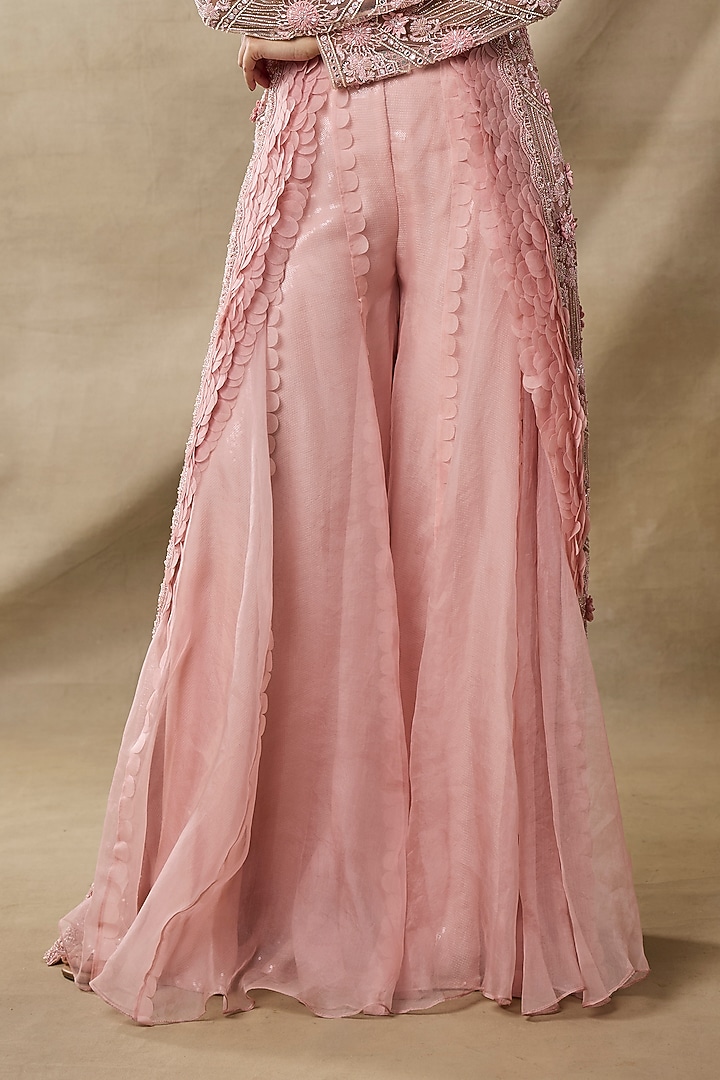 Salmon Pink Organza Flared Bridal Sharara Set by AWIGNA BY VARSHA & RITTU at Pernia's Pop Up Shop