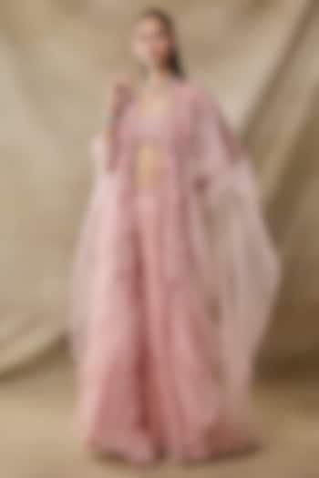 Pink Organza Flared Wedding Sharara Set by AWIGNA BY VARSHA & RITTU at Pernia's Pop Up Shop