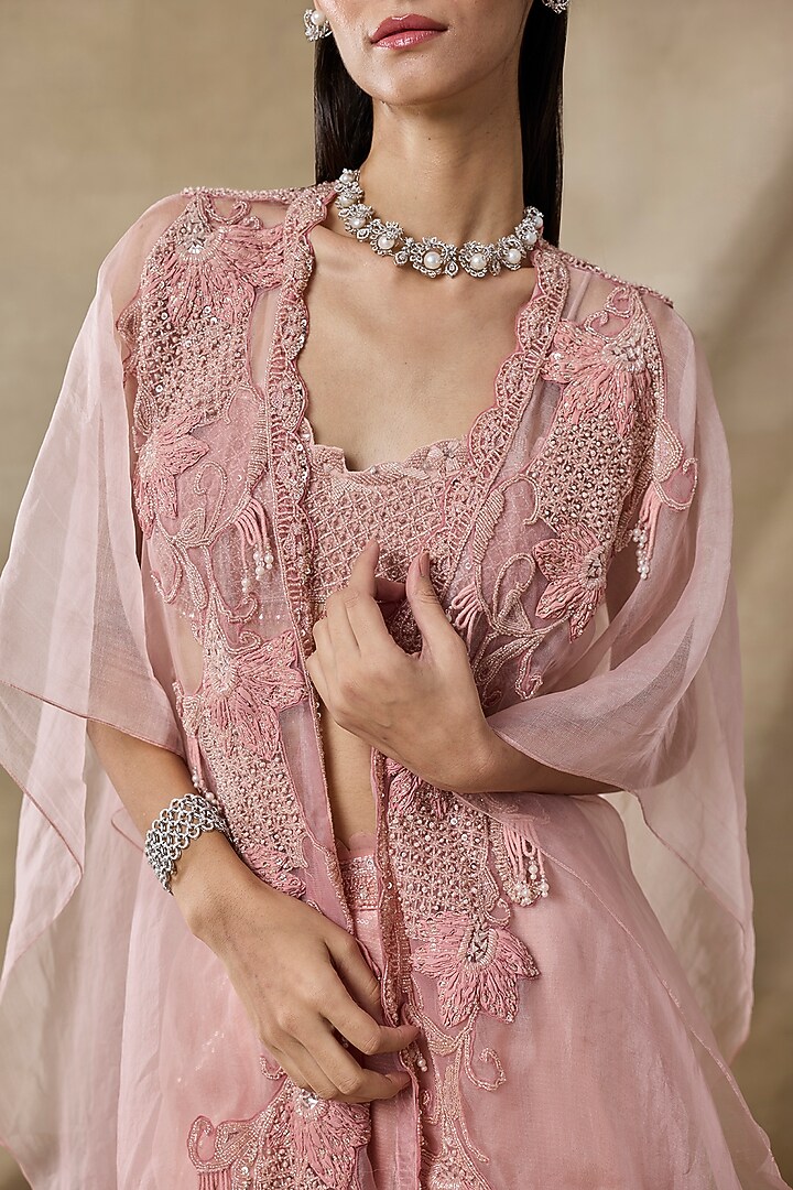 Pink Organza Flared Wedding Sharara Set by AWIGNA BY VARSHA & RITTU at Pernia's Pop Up Shop