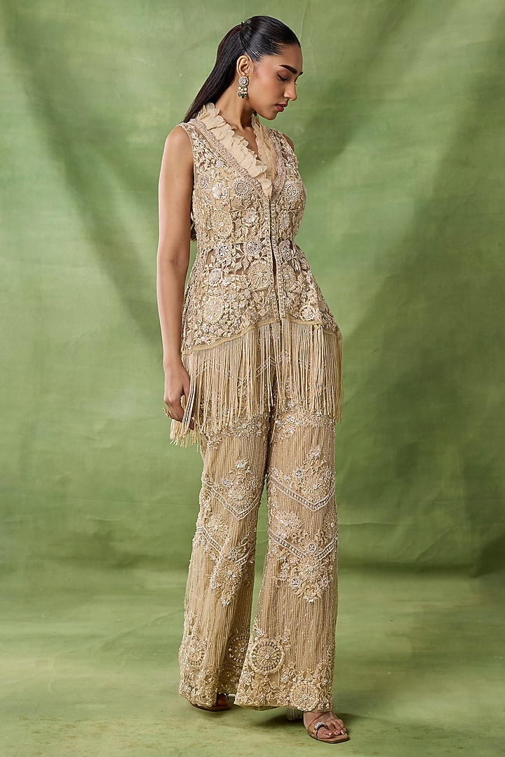 Ivory Net Embellished Co-Ord Set by AWIGNA BY VARSHA & RITTU at Pernia's Pop Up Shop