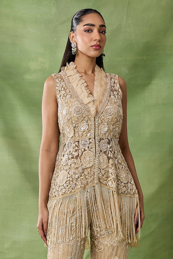 Ivory Net Embellished Co-Ord Set by AWIGNA BY VARSHA & RITTU at Pernia's Pop Up Shop