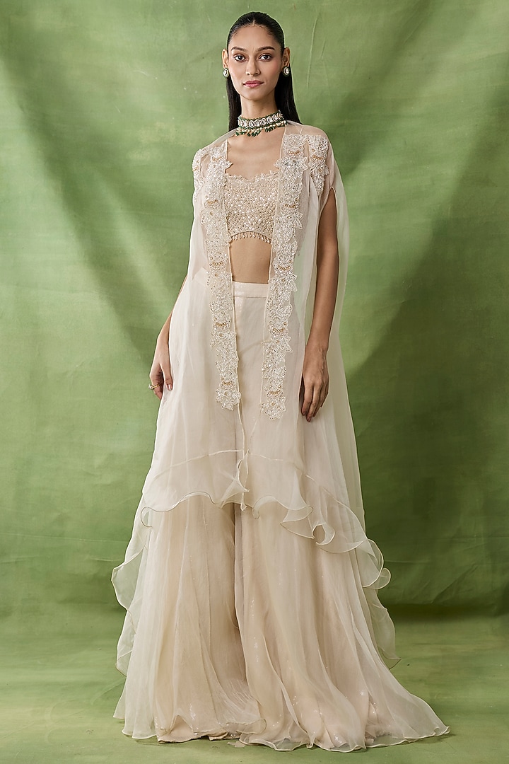 Ivory Organza Net Wedding Sharara Set by AWIGNA BY VARSHA & RITTU at Pernia's Pop Up Shop