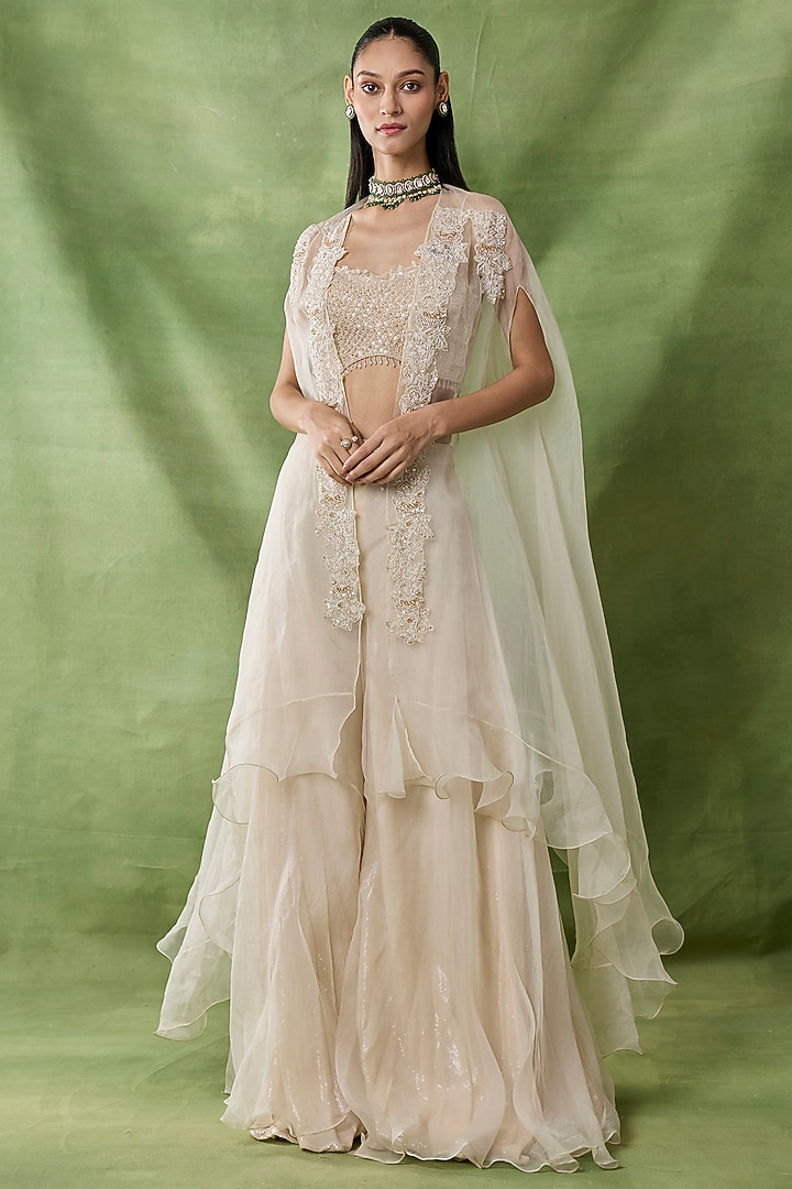 Ivory Organza Net Wedding Sharara Set by AWIGNA BY VARSHA & RITTU at Pernia's Pop Up Shop