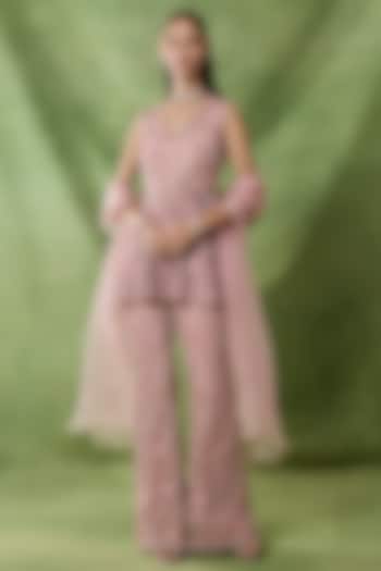 Pink Organza Net Embroidered Pant Set by AWIGNA BY VARSHA & RITTU at Pernia's Pop Up Shop