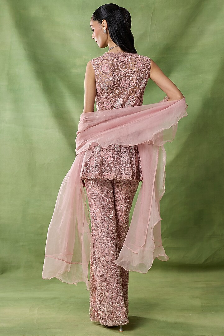 Pink Organza Net Embroidered Pant Set by AWIGNA BY VARSHA & RITTU at Pernia's Pop Up Shop