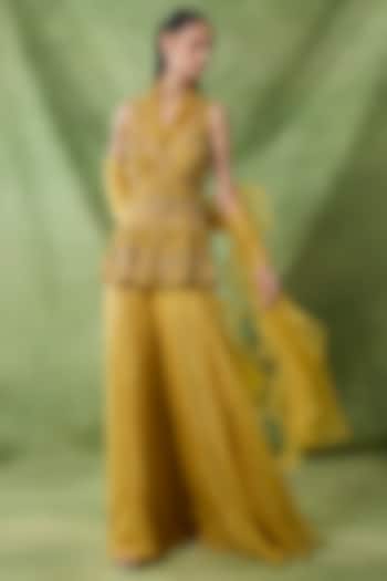 Yellow Organza Net Wedding Sharara Set by AWIGNA BY VARSHA & RITTU at Pernia's Pop Up Shop