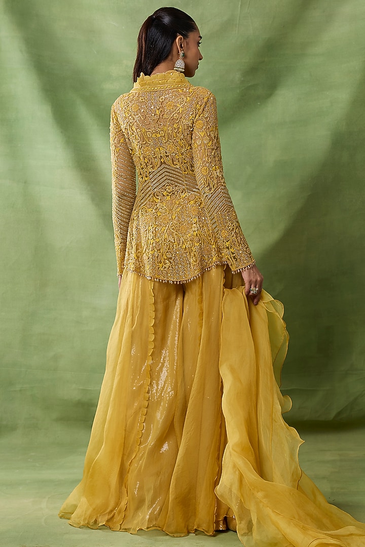 Yellow Organza & Net Bridal Sharara Set by AWIGNA BY VARSHA & RITTU at Pernia's Pop Up Shop