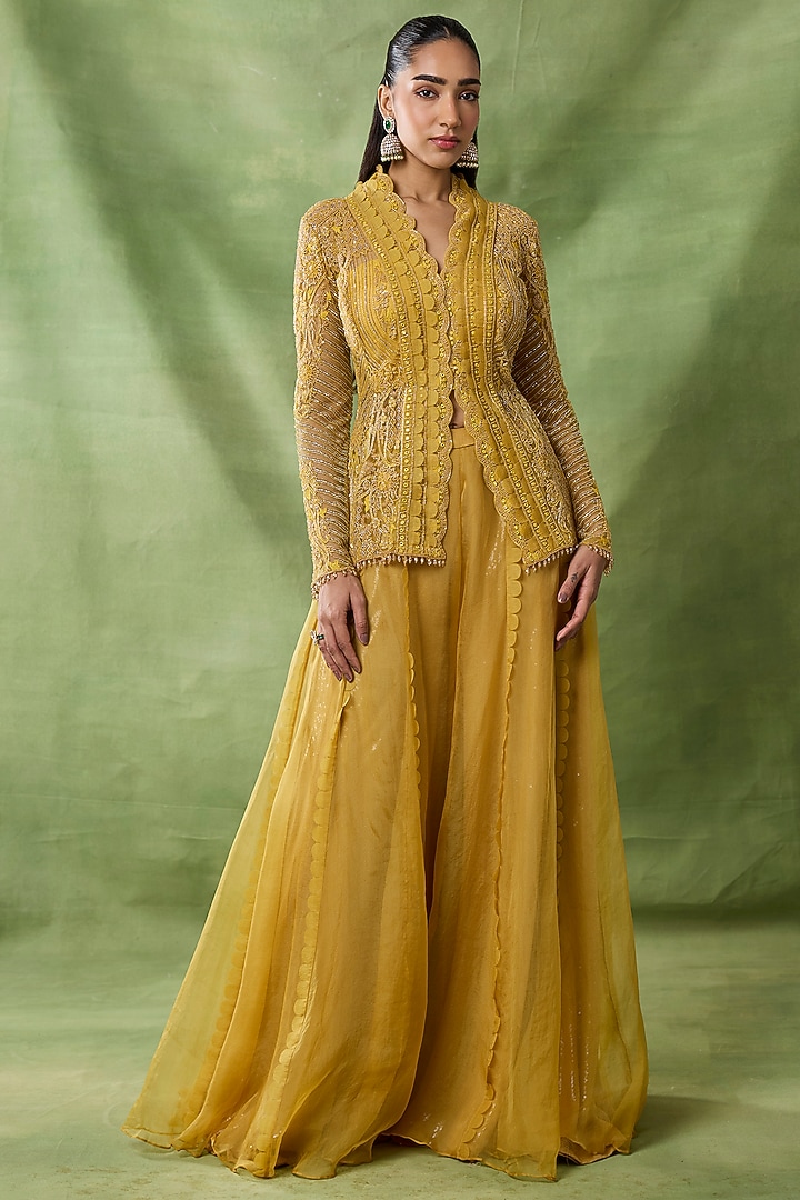 Yellow Organza & Net Bridal Sharara Set by AWIGNA BY VARSHA & RITTU at Pernia's Pop Up Shop