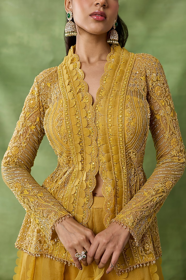 Yellow Organza & Net Bridal Sharara Set by AWIGNA BY VARSHA & RITTU at Pernia's Pop Up Shop