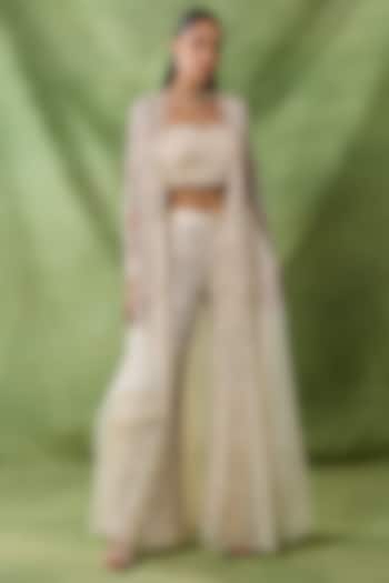 Ivory Organza & Net Embroidered Pant Set by AWIGNA BY VARSHA & RITTU at Pernia's Pop Up Shop