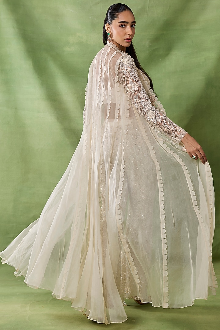 Ivory Organza & Net Embroidered Pant Set by AWIGNA BY VARSHA & RITTU at Pernia's Pop Up Shop