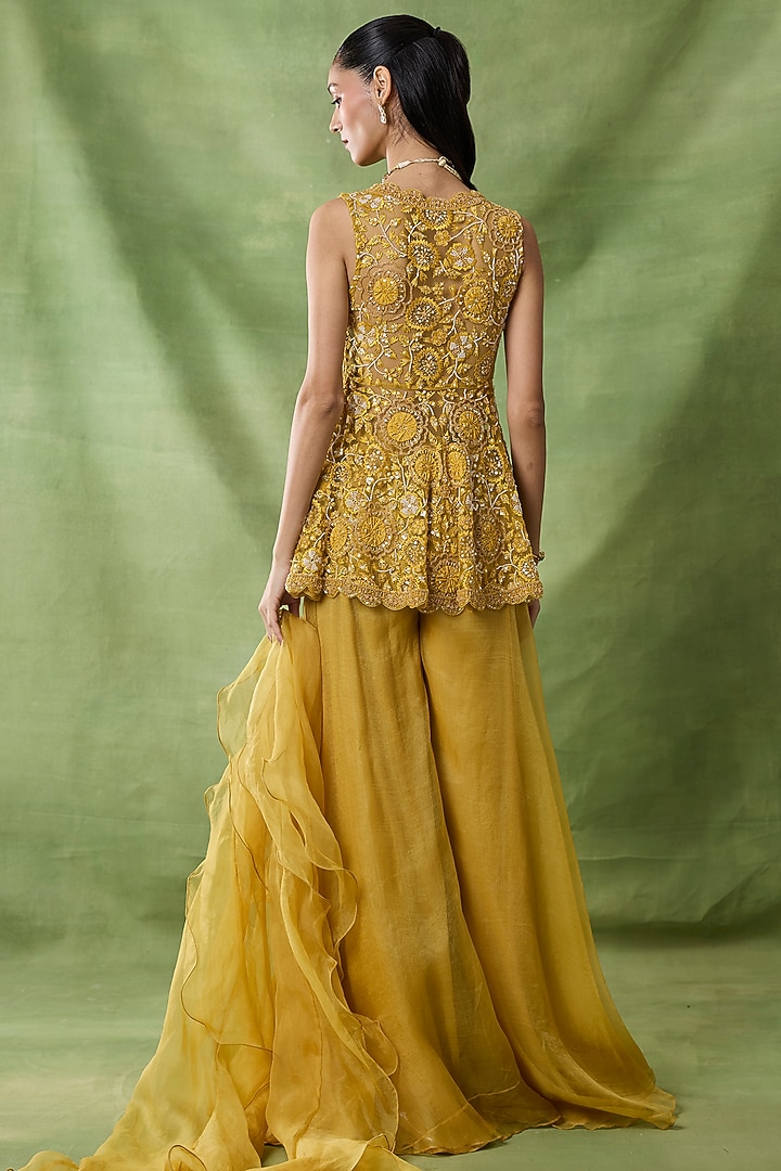 Yellow Organza Net Wedding Sharara Set by AWIGNA BY VARSHA & RITTU at Pernia's Pop Up Shop