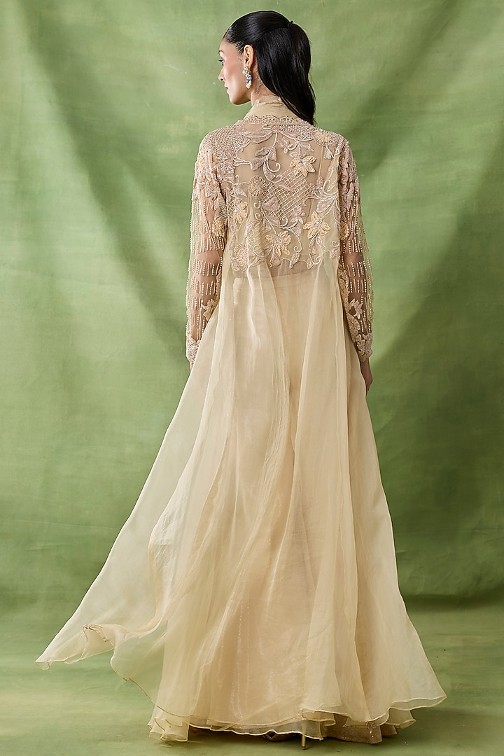Champagne Organza Net Wedding Sharara Set by AWIGNA BY VARSHA & RITTU at Pernia's Pop Up Shop
