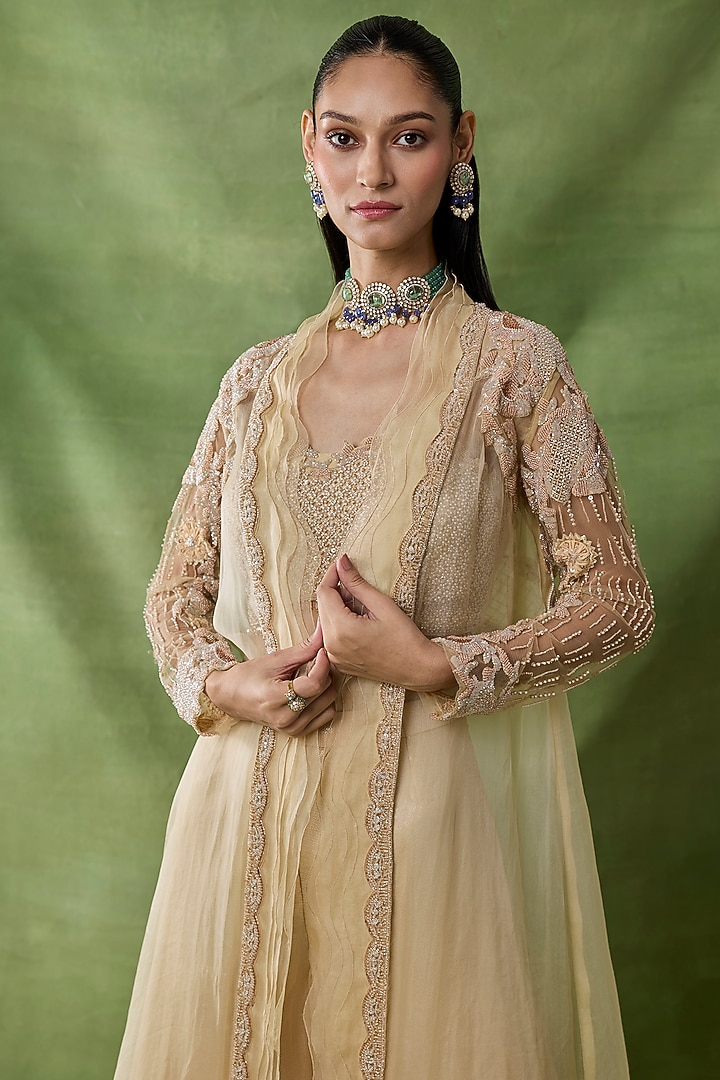 Champagne Organza Net Wedding Sharara Set by AWIGNA BY VARSHA & RITTU at Pernia's Pop Up Shop