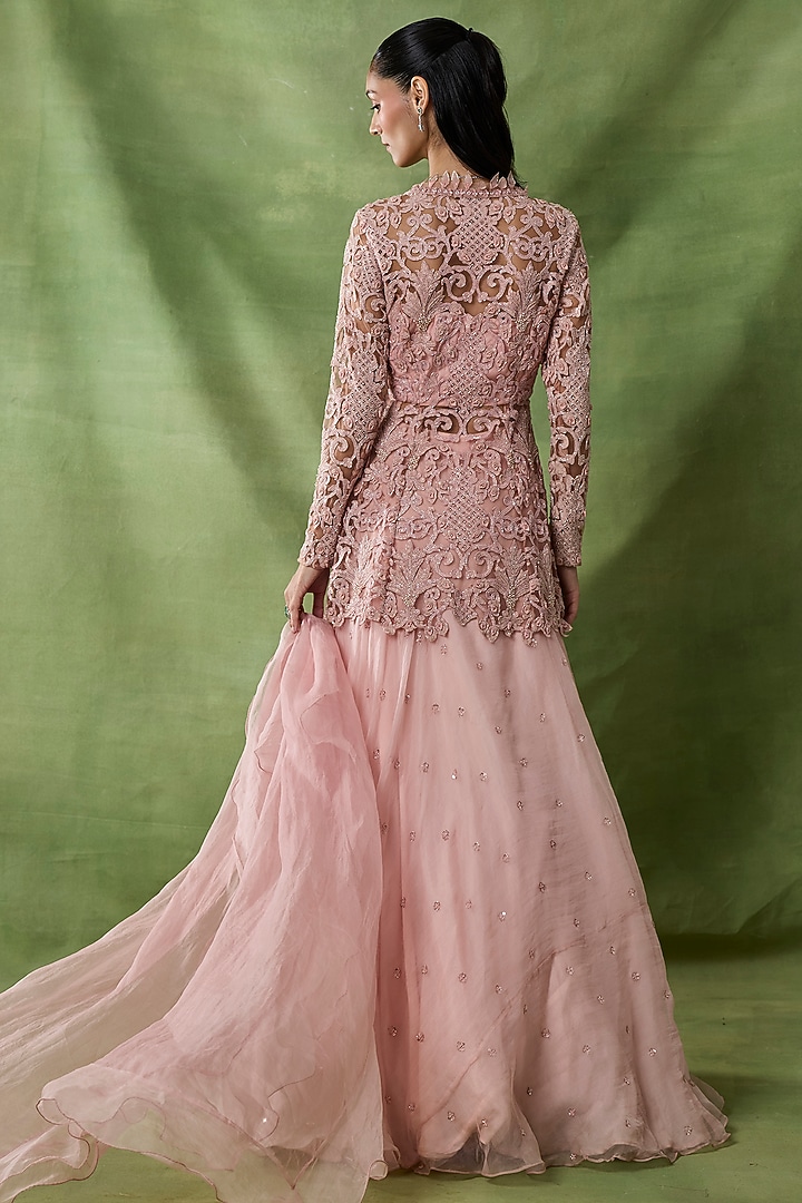 Pink Organza Net Skirt Set by AWIGNA BY VARSHA & RITTU at Pernia's Pop Up Shop