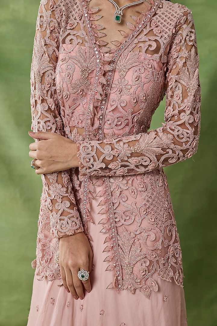 Pink Organza Net Skirt Set by AWIGNA BY VARSHA & RITTU at Pernia's Pop Up Shop