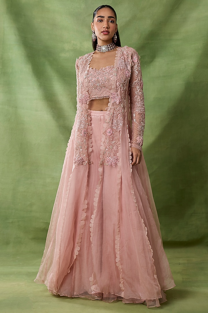 Pink Organza Net Wedding Sharara Set by AWIGNA BY VARSHA & RITTU at Pernia's Pop Up Shop