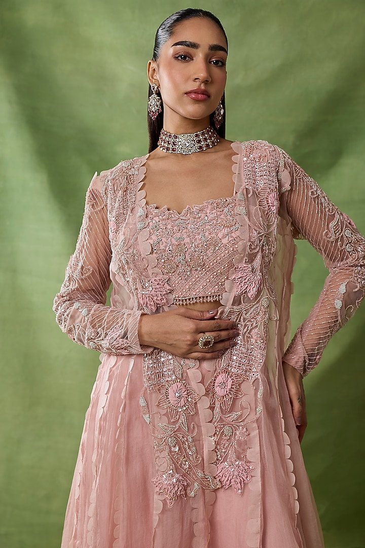 Pink Organza Net Wedding Sharara Set by AWIGNA BY VARSHA & RITTU at Pernia's Pop Up Shop