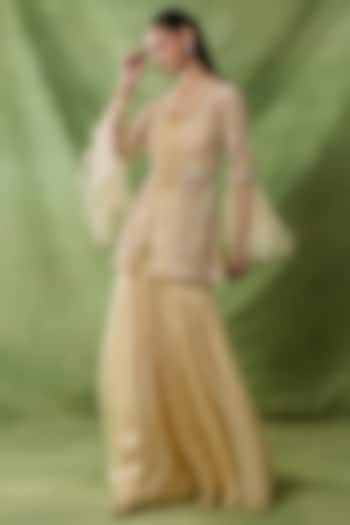 Champagne Organza Net Wedding Sharara Set by AWIGNA BY VARSHA & RITTU at Pernia's Pop Up Shop