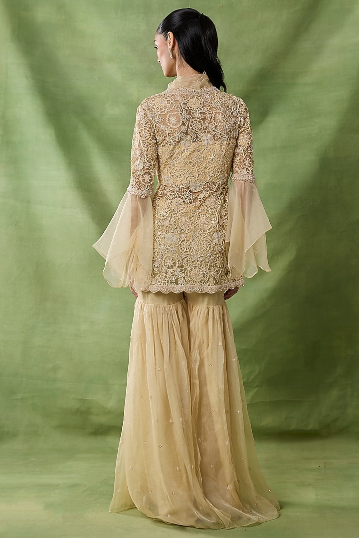 Champagne Organza Net Wedding Sharara Set by AWIGNA BY VARSHA & RITTU at Pernia's Pop Up Shop