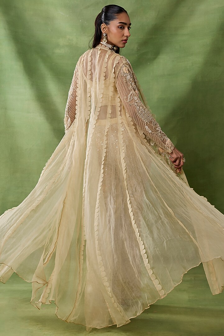 Champagne Organza Net Embroidered Pant Set by AWIGNA BY VARSHA & RITTU at Pernia's Pop Up Shop