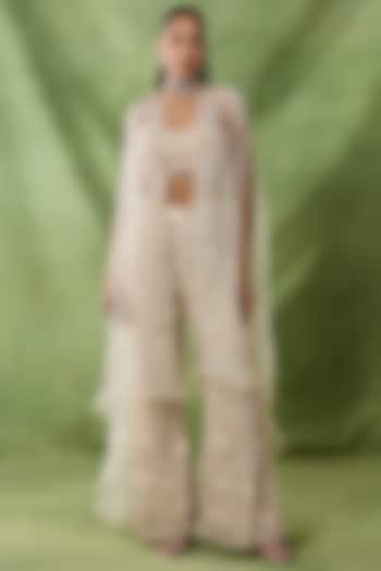 Ivory Organza Net Floral Embroidered Pant Set by AWIGNA BY VARSHA & RITTU at Pernia's Pop Up Shop