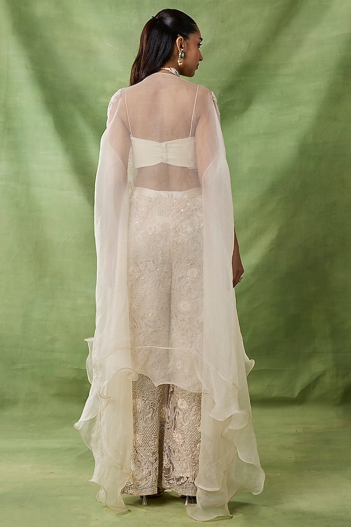 Ivory Organza Net Floral Embroidered Pant Set by AWIGNA BY VARSHA & RITTU at Pernia's Pop Up Shop