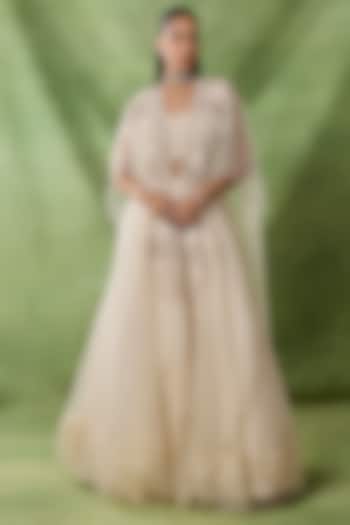 Ivory Organza Net Flared Skirt Set by AWIGNA BY VARSHA & RITTU at Pernia's Pop Up Shop