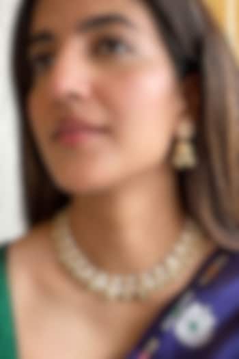 Gold Finish Kundan Polki Temple Necklace Set by AVSA Jewels at Pernia's Pop Up Shop