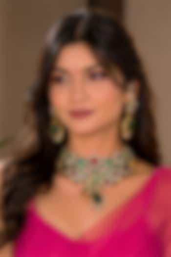 Gold Finish Zircon & Multi-Colored Stone Necklace Set by AVSA Jewels at Pernia's Pop Up Shop