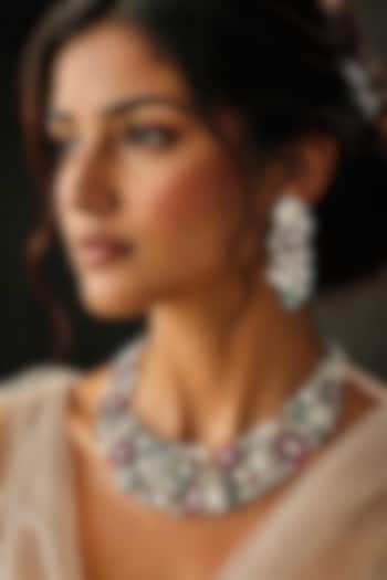 White Finish Zircon & Multi-Colored Stone Necklace Set by AVSA Jewels at Pernia's Pop Up Shop