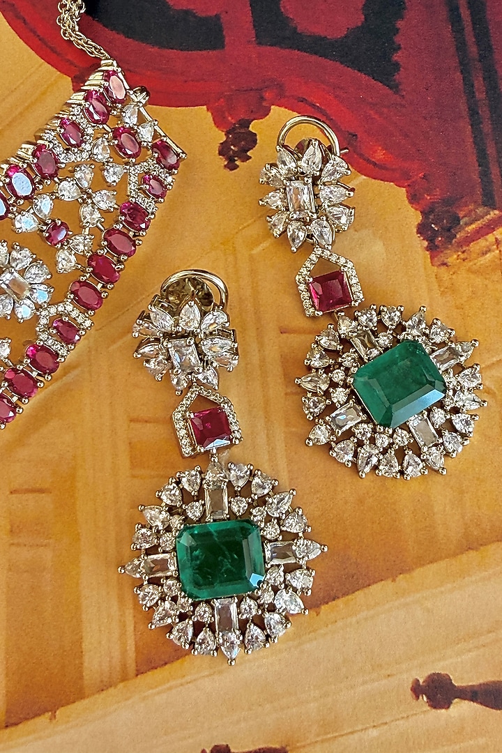 Gold Finish Ruby & Emerald Stone Necklace Set by AVSA Jewels at Pernia's Pop Up Shop