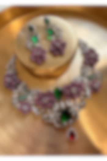 Gold Finish Zircon & Multi-Colored Stone Necklace Set by AVSA Jewels at Pernia's Pop Up Shop