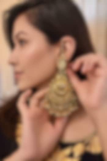 Gold Finish Kundan Polki Chandbali Earrings by AVSA Jewels at Pernia's Pop Up Shop