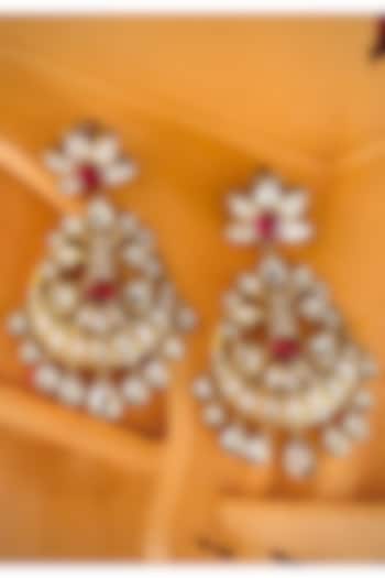 Gold Finish Red Kundan Polki Chandbali Earrings by AVSA Jewels at Pernia's Pop Up Shop