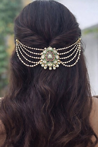 Gold Finish Kundan Polki Hair Pin by AVSA Jewels