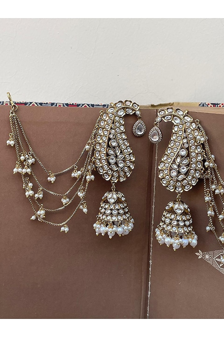 Gold Finish Kundan Polki Jhumka Ear cuffs by AVSA Jewels at Pernia's Pop Up Shop