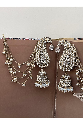 Gold Finish Kundan Polki Jhumka Ear cuffs by AVSA Jewels