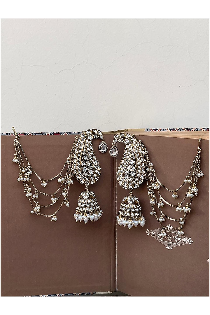 Gold Finish Kundan Polki Jhumka Ear cuffs by AVSA Jewels at Pernia's Pop Up Shop