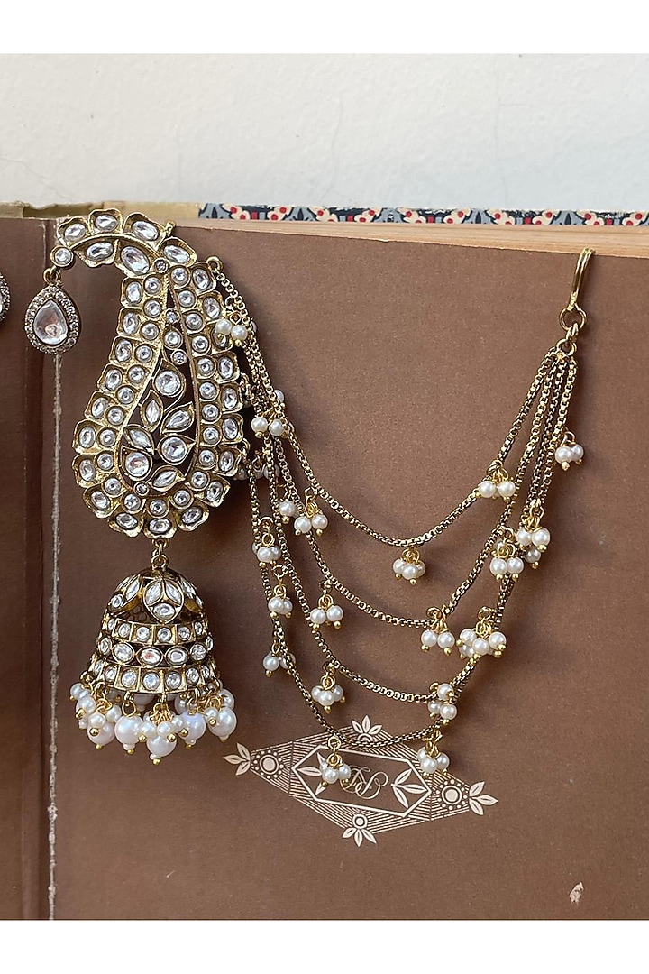 Gold Finish Kundan Polki Jhumka Ear cuffs by AVSA Jewels at Pernia's Pop Up Shop