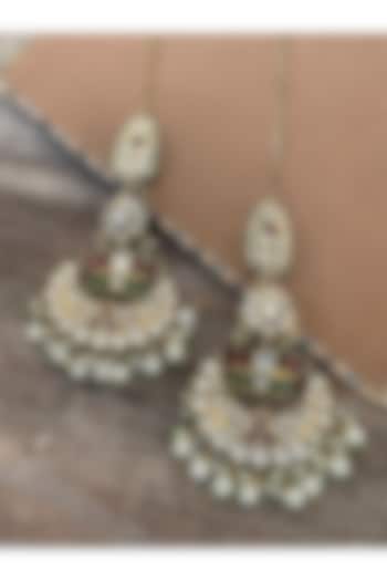Gold Finish Red Kundan Polki Chandbali Earrings by AVSA Jewels at Pernia's Pop Up Shop