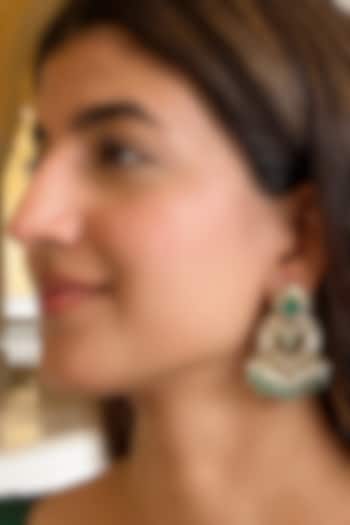 Gold Finish Kundan Polki & Emerald Stone Dangler Earrings by AVSA Jewels at Pernia's Pop Up Shop