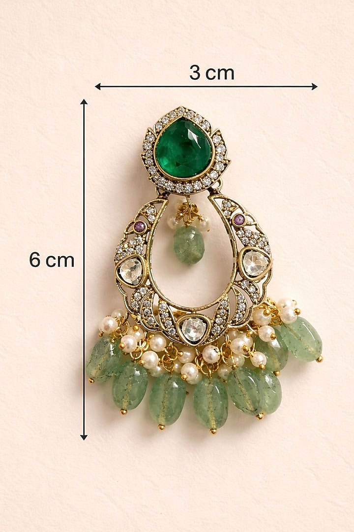 Gold Finish Kundan Polki & Emerald Stone Dangler Earrings by AVSA Jewels at Pernia's Pop Up Shop