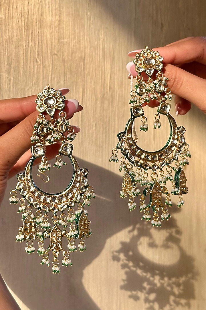 Gold Finish Kundan Polki Dangler Earrings by AVSA Jewels at Pernia's Pop Up Shop