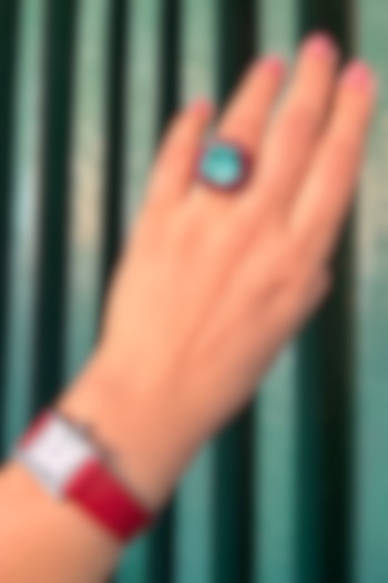 Black Rhodium Finish Aqua Blue Stone Ring by AVSA Jewels at Pernia's Pop Up Shop