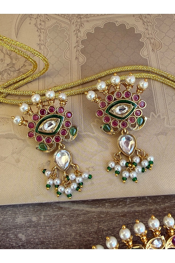 Gold Finish Multi-Colored Kundan Polki Choker Necklace Set by AVSA Jewels at Pernia's Pop Up Shop
