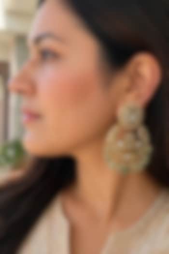 Gold Finish Green Kundan Polki Chandbali Earrings by AVSA Jewels at Pernia's Pop Up Shop