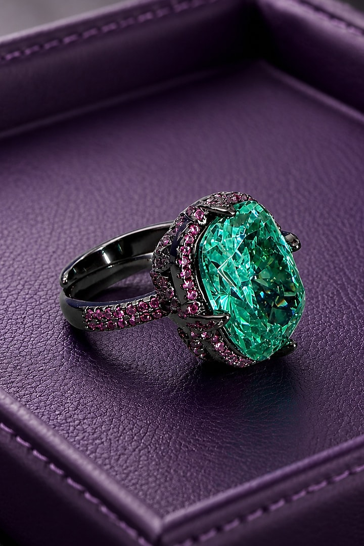 Black Rhodium Finish Aqua Blue Stone Ring by AVSA Jewels at Pernia's Pop Up Shop