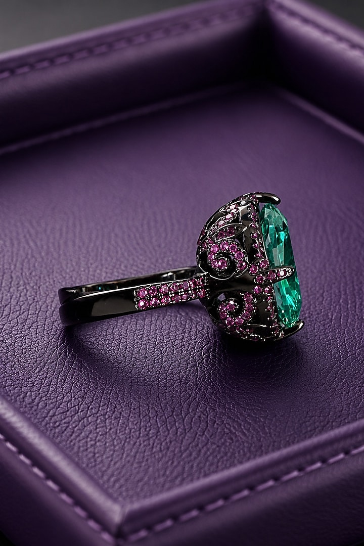 Black Rhodium Finish Aqua Blue Stone Ring by AVSA Jewels at Pernia's Pop Up Shop